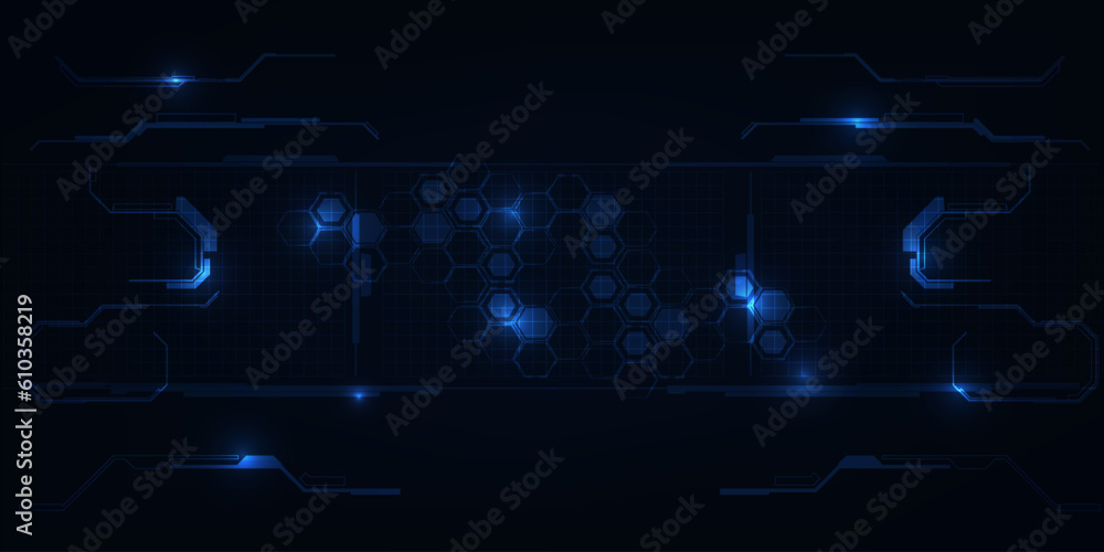 Poster vector illustrations of abstract blue digital hi tech background with glowing horizontal line and di