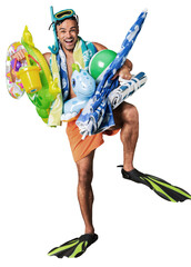 Summer vacations, business man in swimming equipment