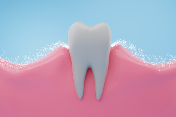 Fluoride or toothpaste particle coating gums and root of teeth to protect decay and gums disease. 3D rendering.