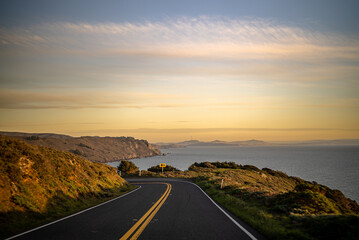 Route 1 San Francisco Pacific sunset. Roadtrip