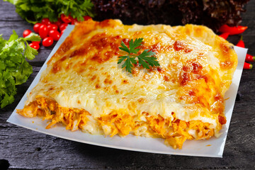 Roasted chicken lasagna with mozzarella