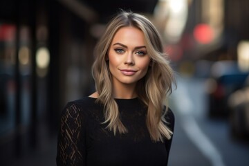 Fototapeta premium AI generated non existing beuatiful woman in the city