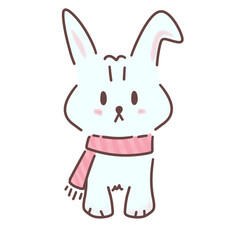 Cute white rabbit drawing cartoon png with transparent background.