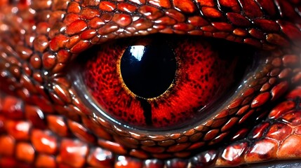 Closeup of a red reptilian eye created with Generative AI technology