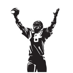 American football player celebrates touchdown, isolated vector silhouette, front view © michalsanca