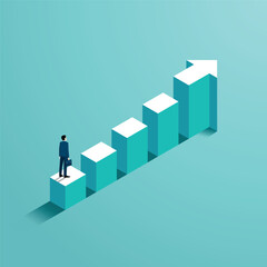 Businessman standing look to the top of the graph