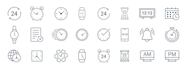 Time and clock icon set, calendar, timer icon illustration