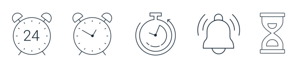 alarm clock icon set Vector. Time and clock, timer line icons