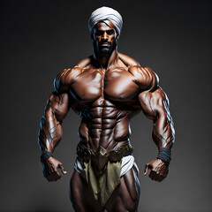 Fototapeta na wymiar A_muscular_persian_man_heroic_figure_stands_tall