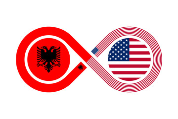 unity concept. albanian and american english language translation icon. vector illustration isolated on white background - obrazy, fototapety, plakaty