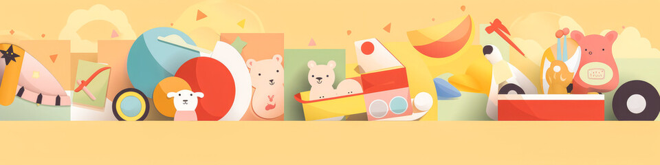 Obraz na płótnie Canvas Captivating minimalist banner featuring playful, engaging designs for a children's toy store sale. Creates an emotional connection to assure successful marketing. Generative AI