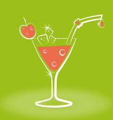 Multicolored cocktail outlined with a white line on a colored background. Vector illustration