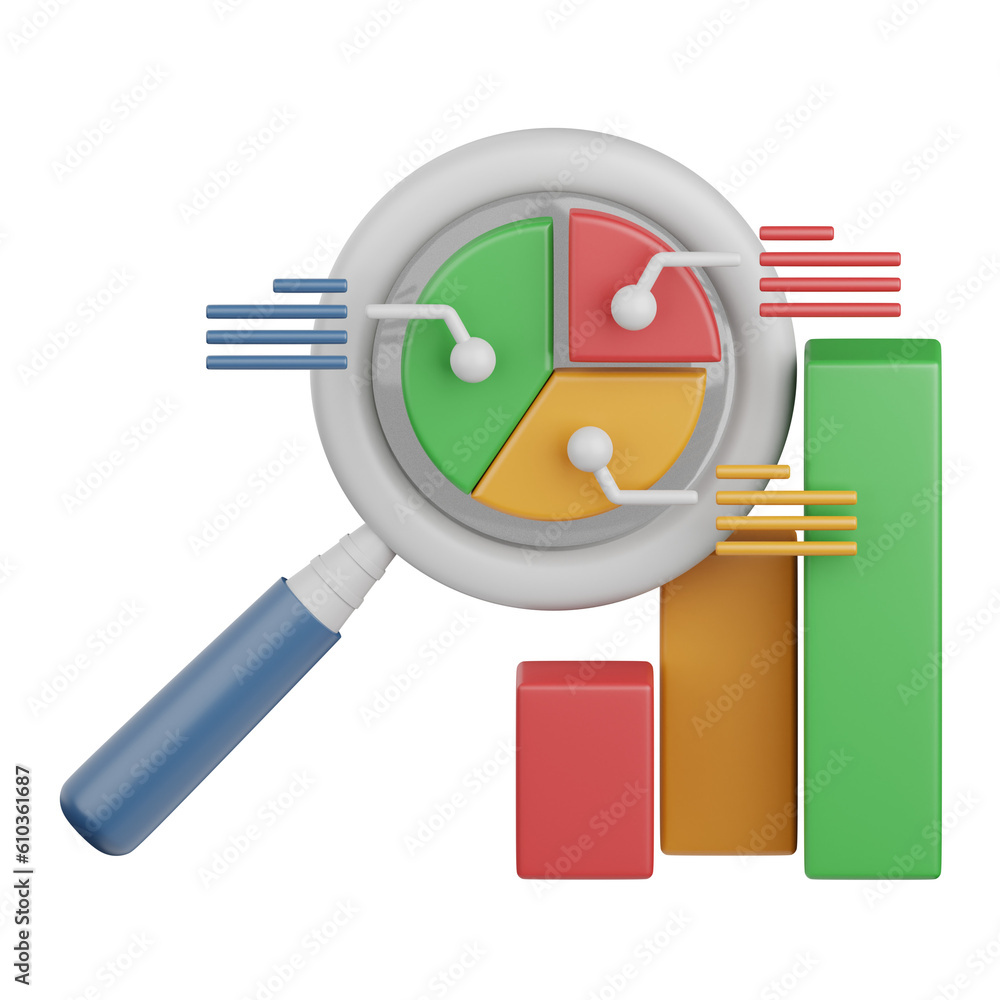 Poster 3d rendering analytics isolated useful for business, analysis, money and finance design element