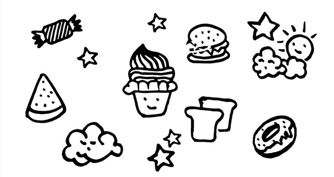 Set of fast food doodles on chalkboard. Vector illustration. Perfect for menu or food package design.