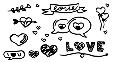 Love clipart doodles, San Valentine's day, hand drawn illustration, hearts