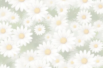 Floral pattern made of white chamomile daisy flowers on white background. Flat lay, top view. Daisy background. Generative AI