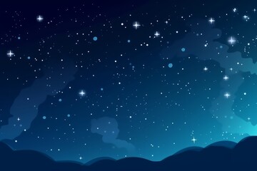 Night blue landscape with silhouette mountains and trees and stars on the sky. Generative AI
