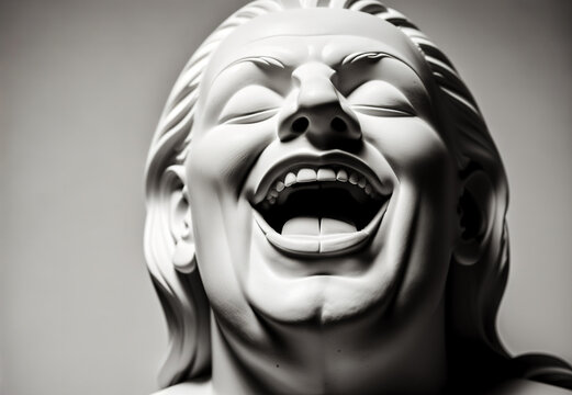 Ancient greek statue laughing head. Lol. Generative AI