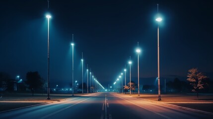 Modern street LED lighting pole background, illustration for product presentation template, copy space. Ai generative - obrazy, fototapety, plakaty