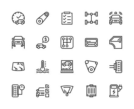 Auto car service vector linear icons set. Isolated icon collection Service station on white background. Car service symbol vector set.