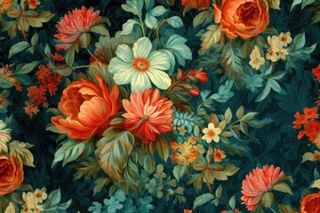 Fototapeta na wymiar Vintage Floral Illustration Showcasing a Symphony of Vibrant Colors and Intricate Details