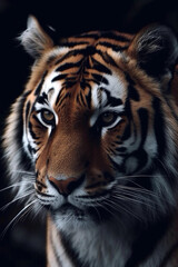 Fototapeta premium Beautiful bengal tiger on black background. Generative AI