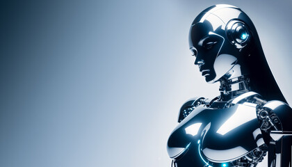 AI humanoid female android , photoreal,  chrome skin. Generative AI