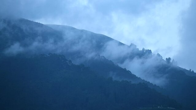 Creation of clouds on the slopes of the Pichincha volcano with cloud forest climate, Quito, Ecuador.