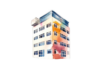 Watercolor modern building architecture city skyscraper isolated on clear png background, architecture office work, business building, with Generative Ai.