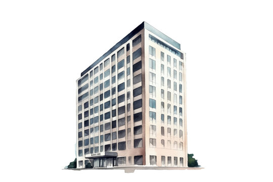 Watercolor modern building architecture city skyscraper isolated on clear png background, architecture office work, business building, with Generative Ai.