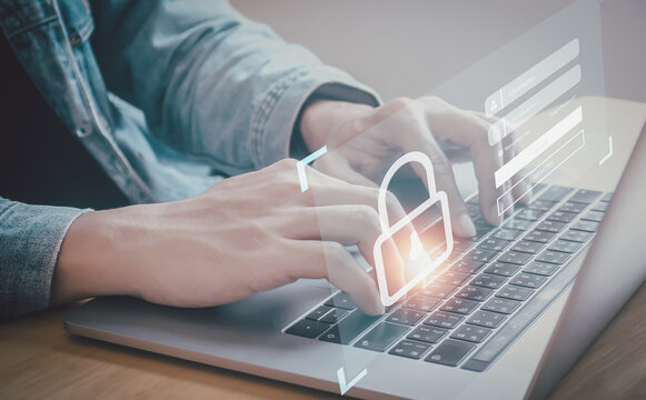 Cyber secure and Security password login online concept. Hands is typing and entering username and password of social media, log in with  an online bank account business concepts.