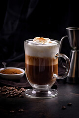 Iced Dalgona Coffee, a trendy fluffy creamy whipped coffee. Generative AI