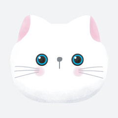 Cute white cat head watercolor style vector illustration on white background