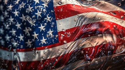 wave american flag with splash water effect. Presentation, promotion, banner, header, website, poster, editing, and more. independence day, national  day, national event. generative ai