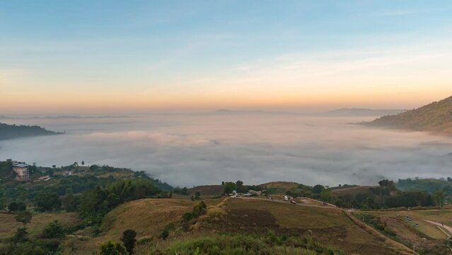 Khao Kho Petchabun sunrise timelapse with moving cloud mist, Thailand nature landscape 4K time lapse