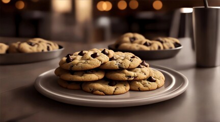 tray of cookies on top of a table in a restaurant in the blurred background, Generative Ai