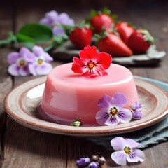 Obraz na płótnie Canvas Strawberry panna cotta, Italian dessert with red fruits.