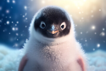 Adorable Baby Penguin in the Snow, AI Generated