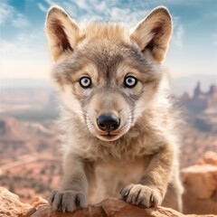Obraz premium Adorable Close-up of a Baby Wolf: Captivating Nature's Innocence, AI Generated
