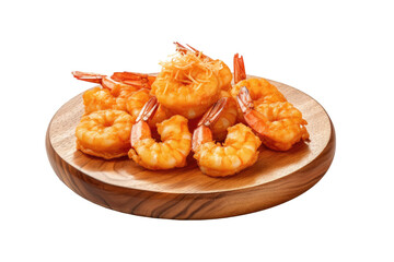 Shrimp Tempura on wooden dish isolated on transparent background. Generative Ai