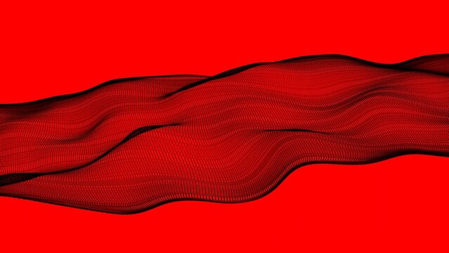 Red color dynamic wave particles seamless curve lines shiny motion background