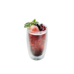 Transparent background of iced red strawberry tea