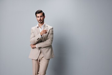 man beige copyspace business suit portrait happy businessman model smiling handsome