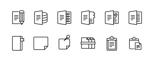 Documents and folders icons set. Document line icon, documents symbol collection. Different documents icons vector illustration.