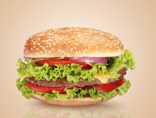 Classic hamburger tasty dish on desk