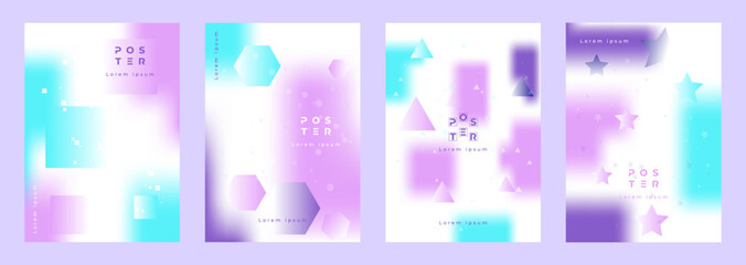 Gradient pastel colors and neon shape poster set design with blurred effect.