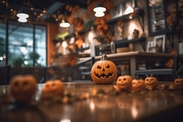 Halloween decoration in local cozy cafe interior