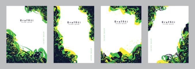  Colorful graffiti poster set collection with paint splashes, scribbles, wavy lines, and dot grunge effects. Artistic hand-drawn graffiti style covers set illustration © sumonbrandbd