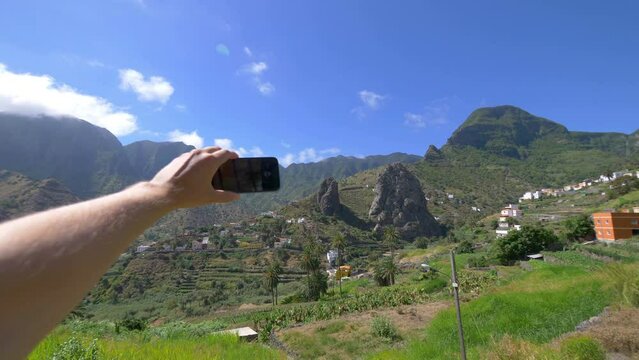 Taking picture of panorama view in Gomera island in 4k slow motion 60fps