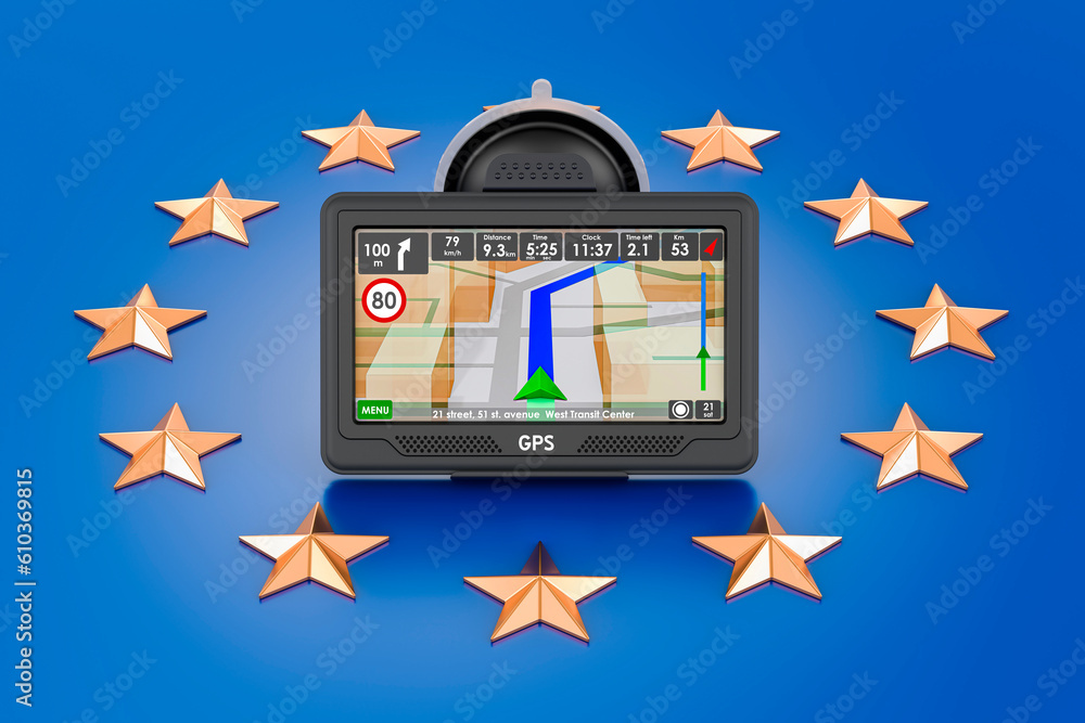 Poster gps navigation on the european union, 3d rendering